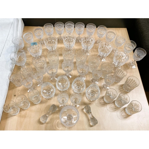 449 - A set of 6 large cut glass short stem wind glasses, 4 brandy glasses, other various tumblers etc