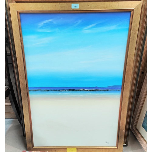 821 - Walton, 20th Century:  Cornish beach, sea and sky, oil on canvas, signed, 89 x 59cm, framed