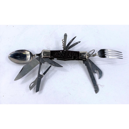 75a - A good selection of penknives of various design and fruit knives, combination knife fork, cork screw... 