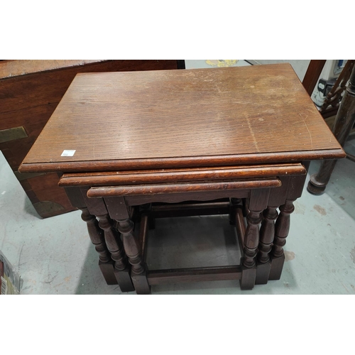 984 - A nest of 3 occasional oak tables and a 1930's oak work table