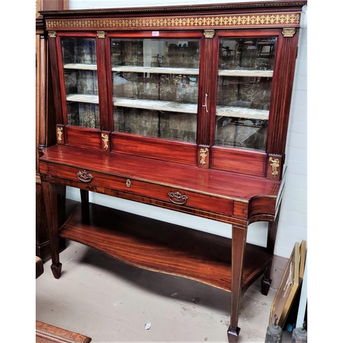 977 - A French Empire Style Side Table with Vitrine Cabinet, applied ormolu mounts and inlaid brass frieze... 