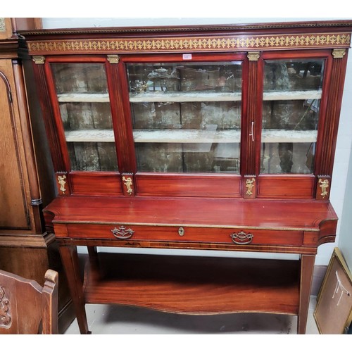 977 - A French Empire Style Side Table with Vitrine Cabinet, applied ormolu mounts and inlaid brass frieze... 