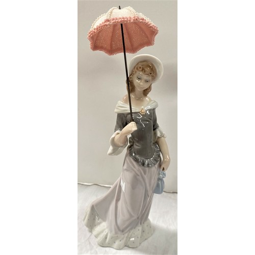 498 - 2 large Lladro groups, girl with parasol, ht. 32cm and girl in 1930's dress, ht. 34cm