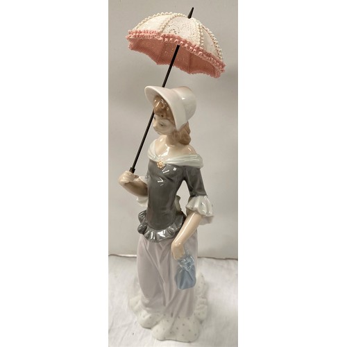 498 - 2 large Lladro groups, girl with parasol, ht. 32cm and girl in 1930's dress, ht. 34cm