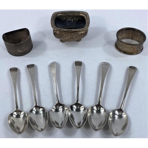 715 - A set of silver spoons, silver napkin ring etc