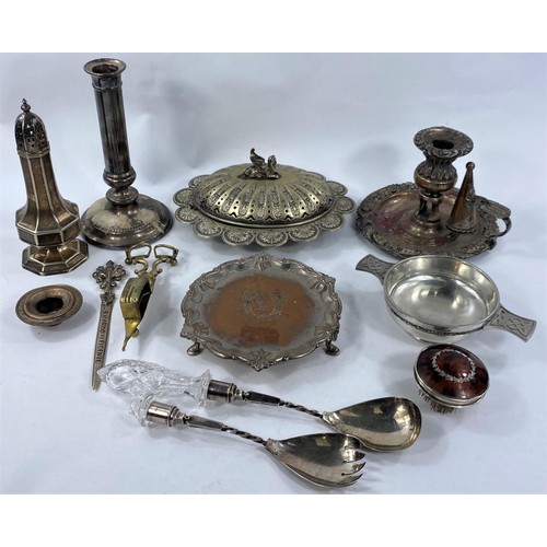 716 - Silver plate including entree dish, night candlestick etc