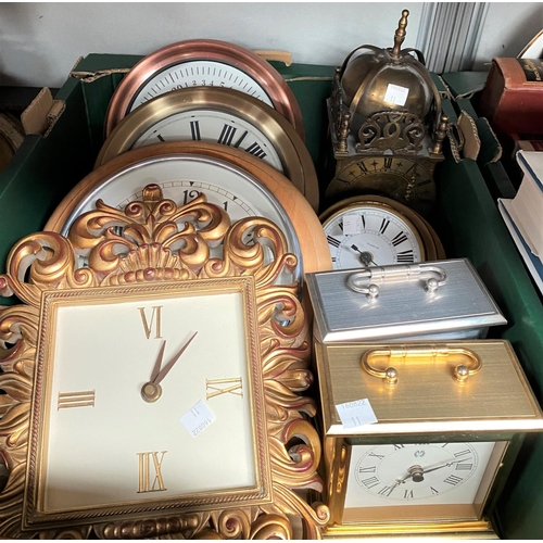 11 - A reproduction brass lantern clock; other wall and mantel clocks