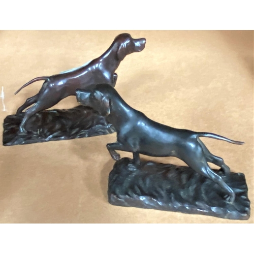 114 - Two bronze figures of pointer dogs, unsigned, length 18cm
