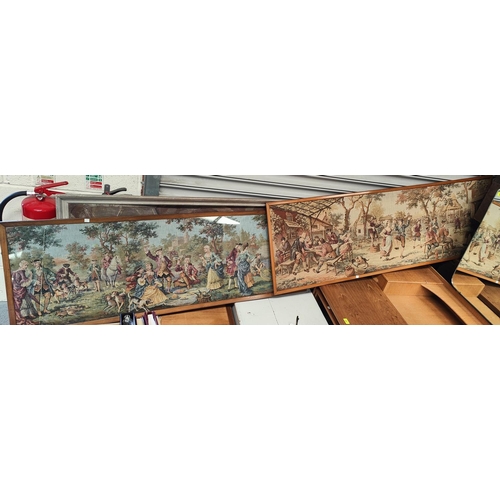 21 - Three machine made tapestry picture depicting 18th century scenes