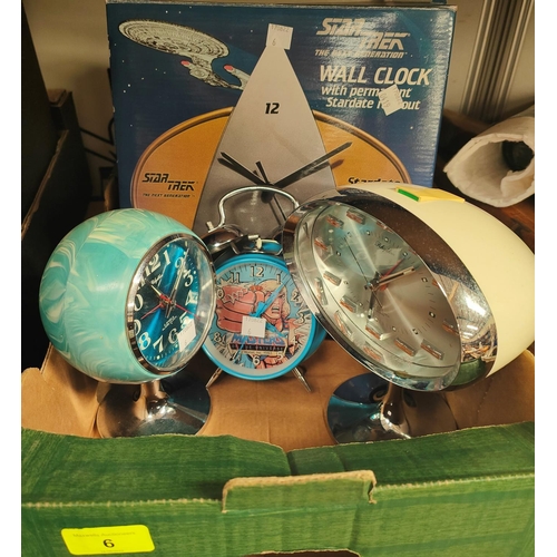 6 - A boxed Star Trek clock and various clocks