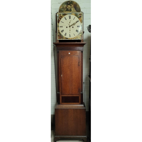 918 - An early 19th century oak and mahogany longcase clock, with swan neck pediment and reeded side colum... 