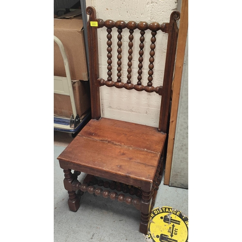 916 - A 19th century oak 'turner's' bobbin back chair; a high back 17th century style dining chair and a p... 