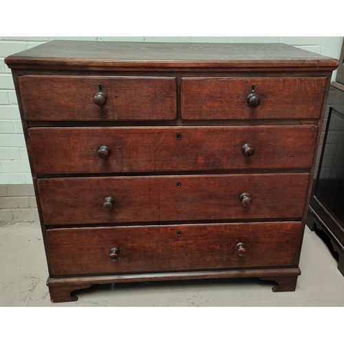 1016 - A 19th century oak chest of three long, two short drawersbracket feet and turned handles, 107 x 54 x... 