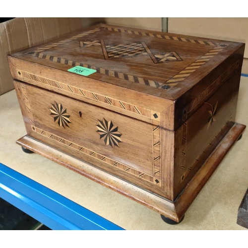 105 - A Victorian walnut rectangular workbox with geometric Tunbridge inlay, hinged lid and fitted interio... 