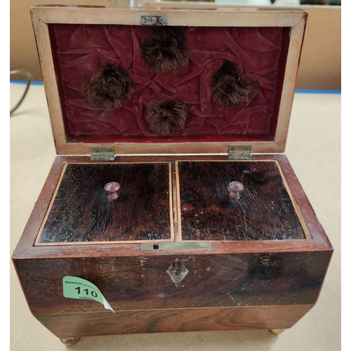 110 - A Georgian inlaid rosewood tea caddy with 2 divisions, 20cm