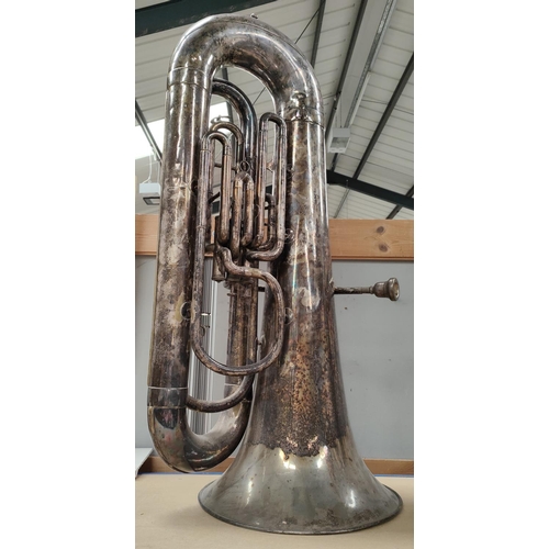 151 - A large silver plated tuba