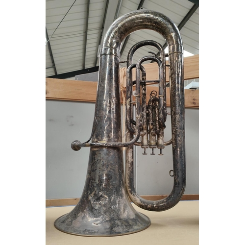 151a - A large silver plated tuba