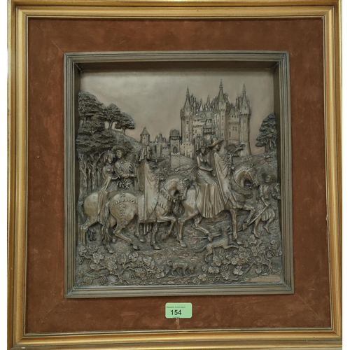 154 - A bronzed relief plaque:  Très Riches Heures, after the Duc du Berry, depicting a m... 