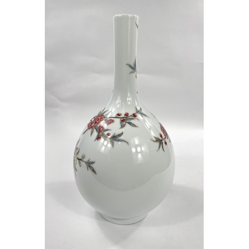 465 - A Chinese bulbous vase with slender neck, decorated with polychrome flowering branches, possibly Rep... 