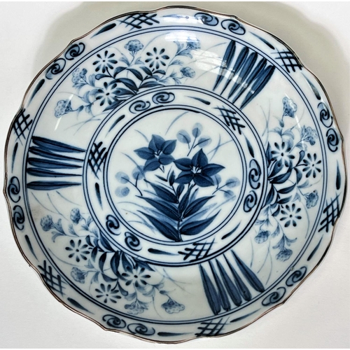 466 - Two Japanese blue and white dished with marks to rear, 19cm