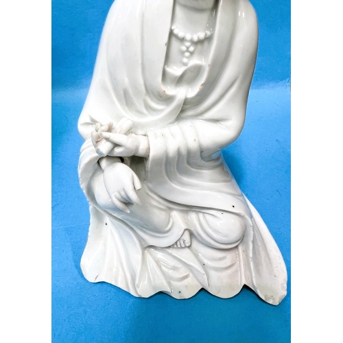 496 - A Chinese 18th century blanc-de-chine figure Guanyin in seated position height 20cm