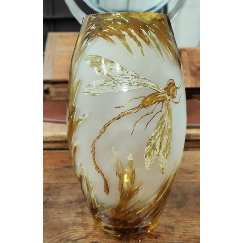 532 - A satin glass ovoid vase decorated with insects, height 31cm