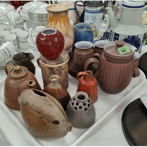 549 - A small selection of Studio pottery; a Stoneware part coffee set