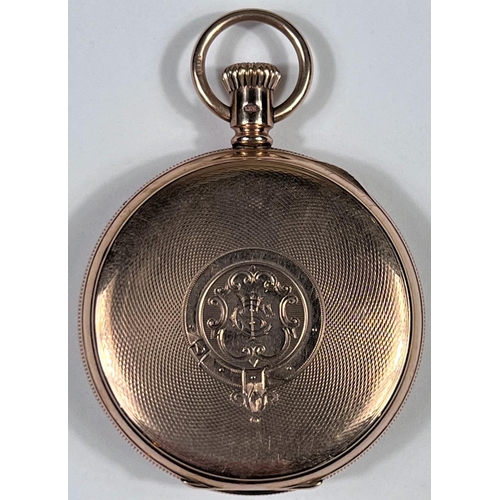 604 - A Waltham keyless half hunter pocket watch in 9 carat hallmarked gold, with engine turned decoration... 