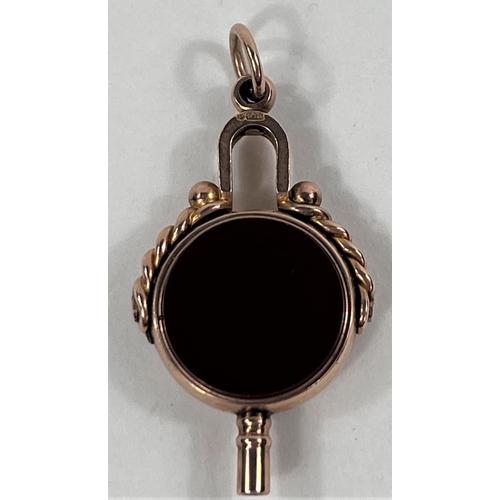 631 - A Victorian 9ct hallmarked watch fob set cornelian and bloodstone agate, Birmingham 1891