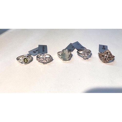 667 - 5 hallmarked silver rings set with Aquaprase and champagne small diamonds, Morganite; Andalusite&nbs... 