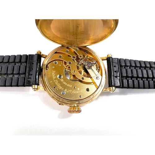 680 - A 1910 Patek Philippe 18k gold 'Marriage Converted Wristwatch' with large winder, seconds complicati... 