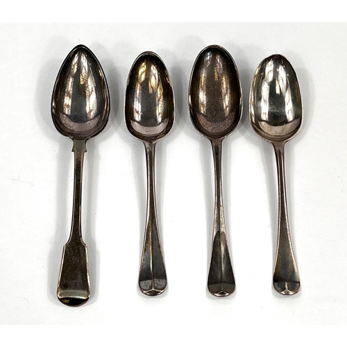 748 - Three 18th century Hanoverian crested silver tablespoons, London 1733, 1755 & 1740, various make... 