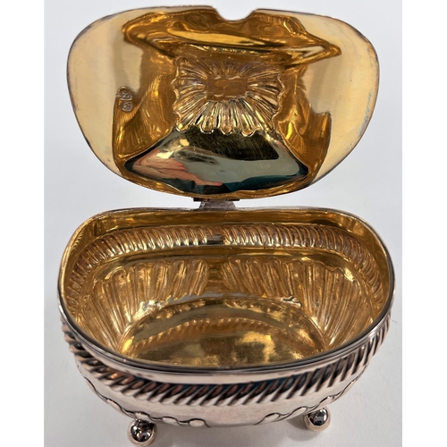 783 - A George III silver mustard pot, boat shaped, parcel gilt interior, gadrooned frieze, London, 1808, ... 