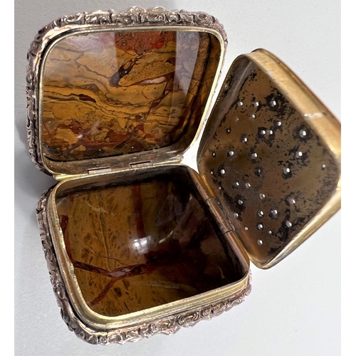 792 - An 18th century JACOBITE Scottish silver gilt vinaigrette inset polished agates to top and rounded b... 