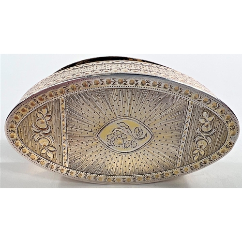 795 - A late Georgian oval silver gilt snuff box with engraved decoration, makers mark PC (not identified)... 