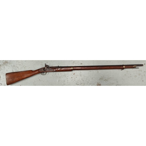 80 - A muzzle loading percussion cap rifle, stamped 2160 to stock, sight to barrel, full length 142cm