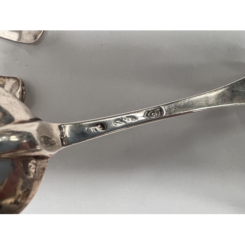 830 - Three hallmarked silver spoons, one mark unclear, possibly London, 1654, 1787,1801, both London 5.4o... 