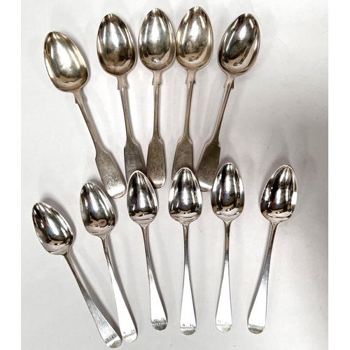 830A - Five monogrammed hallmarked silver teaspoons, Exeter 1853 and six Georgian hallmarked silver teaspoo... 