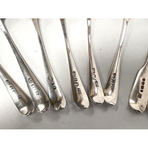 830A - Five monogrammed hallmarked silver teaspoons, Exeter 1853 and six Georgian hallmarked silver teaspoo... 