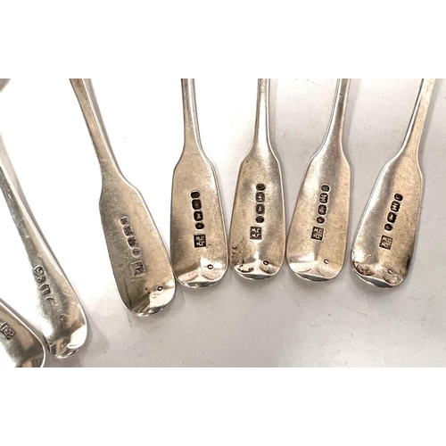 830A - Five monogrammed hallmarked silver teaspoons, Exeter 1853 and six Georgian hallmarked silver teaspoo... 