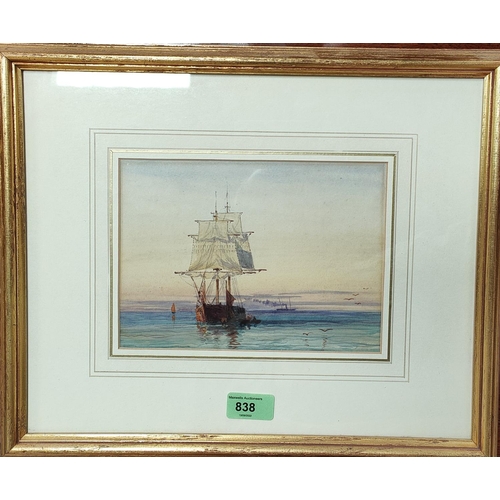 838 - Harold Jones:  watercolour, Shipping, applied signature en verso, 15 x 21cm, framed