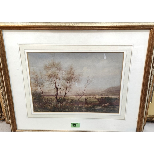 845 - J Barnes:  watercolour, marshland scene with distant hills, signed and dated 1900, 25 x 35cm, f... 