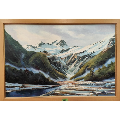 846 - J Wayne Edgerton:  oil on canvas, wintry highland scene, signed, 48 x 2cm, framed