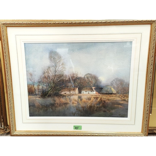 857 - Louis Burleigh Bruhl:  watercolour, Langley, rural scene with farm buildings, signed, framed