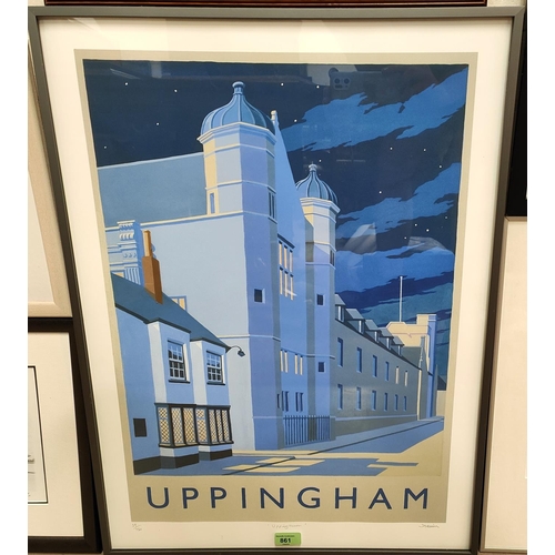 861 - Uppingham, ltd ed lithograph, signed, 72 x 52cm; other prints