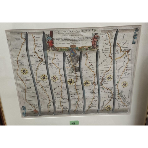 862 - 18th Century Ribbon Map:  the road from York to Westchester, 35 x 45cm; 2 others