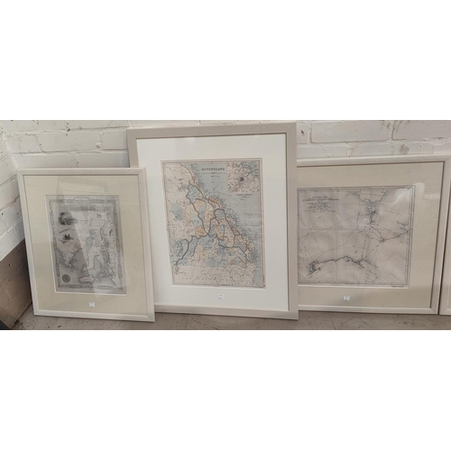 863 - Terres Antarctiques:  antique hand coloured map, 18 x 24cm; 7 framed engraved maps of Australia... 