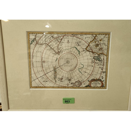 863 - Terres Antarctiques:  antique hand coloured map, 18 x 24cm; 7 framed engraved maps of Australia... 