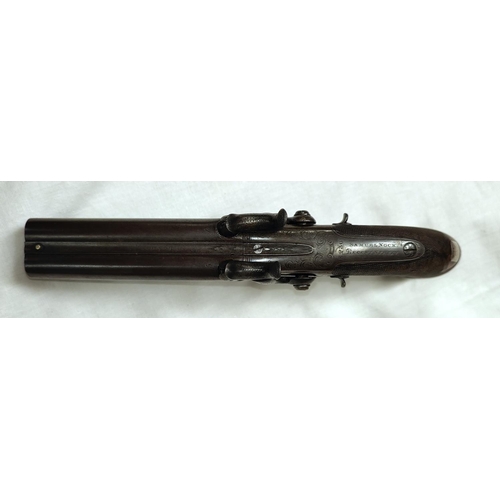 88 - A 19th century 4 barrel rotating percussion pistol with crosshatched pistol grip, scrolled etched de... 