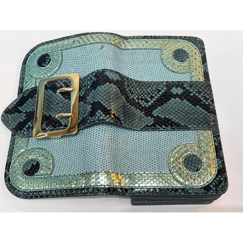 91 - BURBERRY - a purse/small clutch with snakeskin and leather in various shades of green, large gilt fr... 